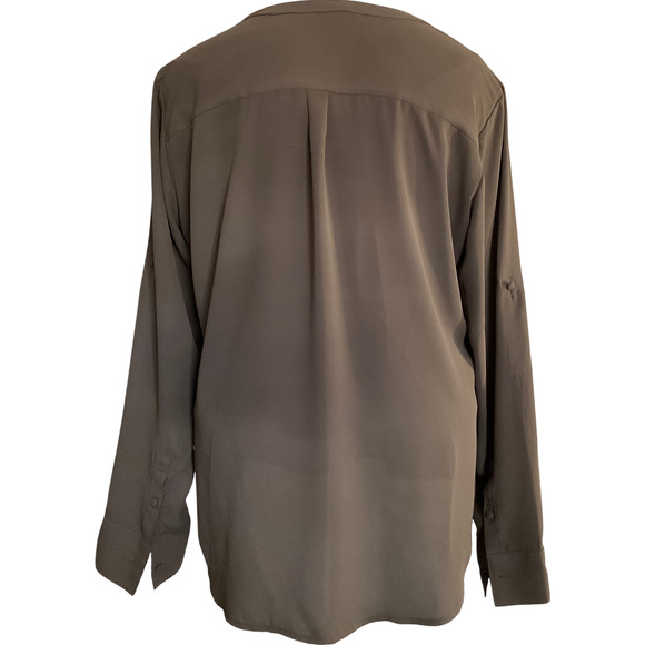 Express Women's Large Olive Green Blouse V-Neck Button Front Long Sleeve RN55285 - Picture 2 of 9